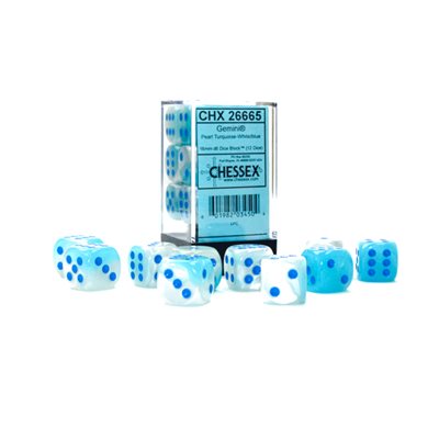 Set De 36 Dados D6 Gemini Pearl Turquesa-Blanco/Azul Luminario – Dados De Chessex Para D&D Y Juegos De Rol, Bordes Afilados