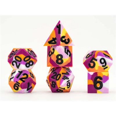 FanRoll: Gaymers Pride: 16mm Pride Sharp Edge Silicone Rubber Poly Dice Set - Lesbian main image 0